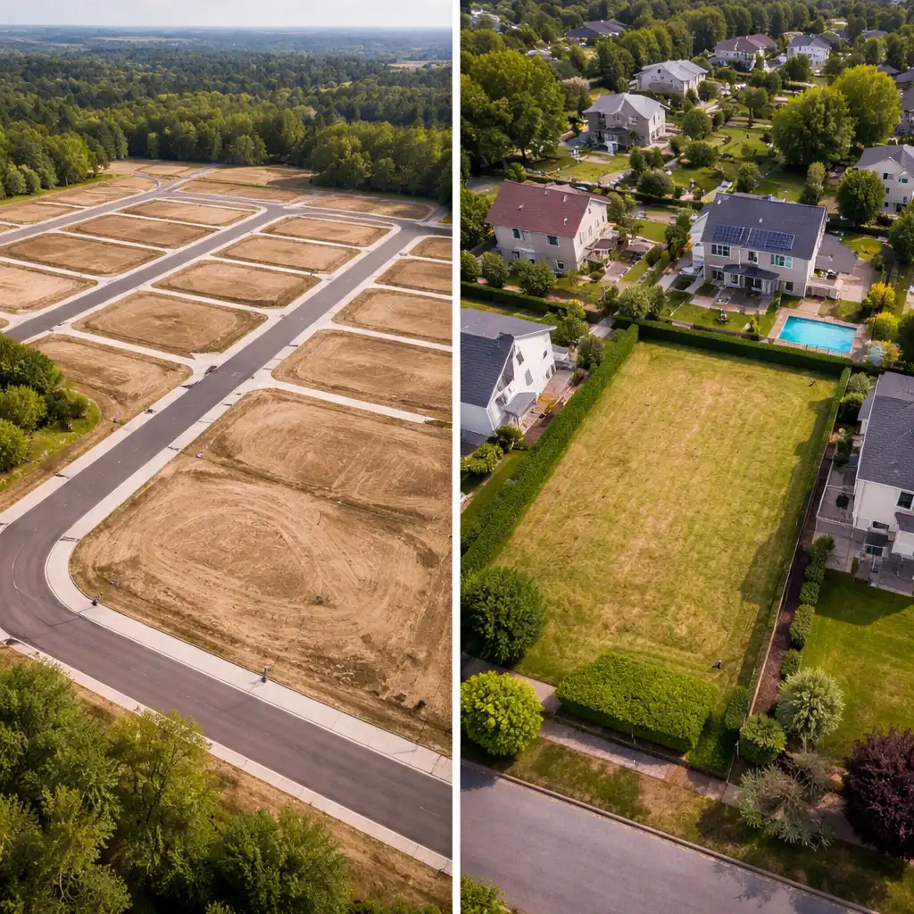 Grundstück im Neubaugebiet vs. Baulücke